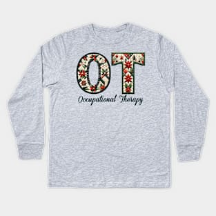 Occupational Therapy OT Country Christmas Quilt Pattern OT Kids Long Sleeve T-Shirt